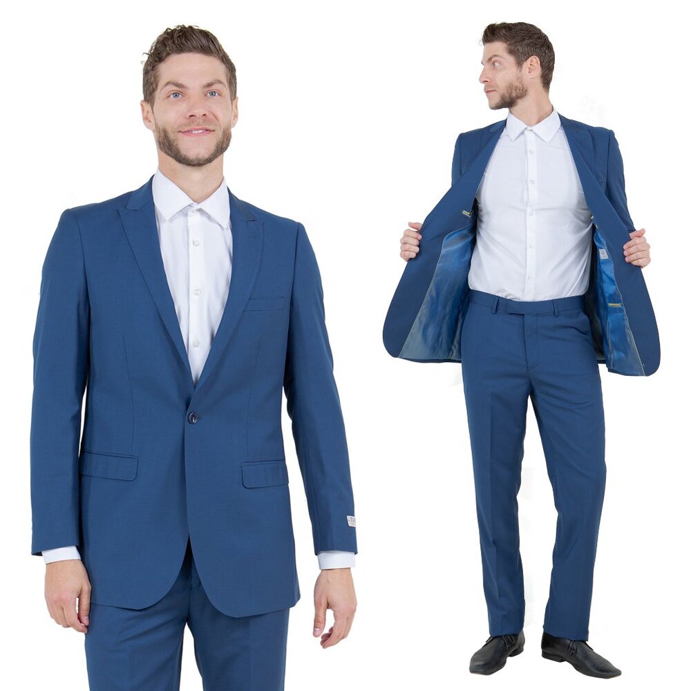 Mens 2-Piece Pick Stitch Suit, Slim-Fit Blue
